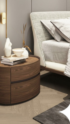 Mesa de noche de madera de diseñador. Diseño moderno. Muebles de dormitorio de madera maciza.