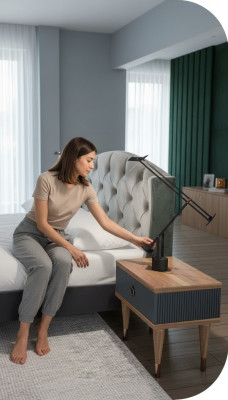 Nuez Natural - Antracita Mate Mesita de Noche con Cajones Mesas Consola