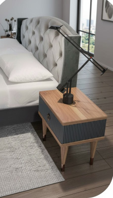 Nuez Natural - Antracita Mate Mesita de Noche con Cajones Mesas Consola