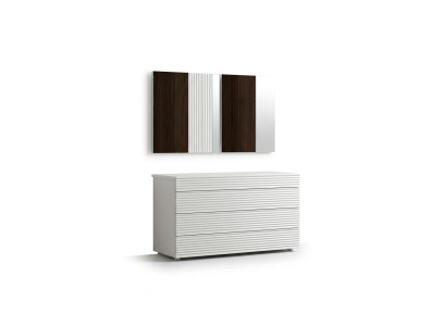 Blanca cómoda de lujo diseñada con espejo, 4 cajones, muebles de madera nuevos.