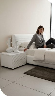 Lujo blanco mesita de noche espacio de almacenamiento muebles de dormitorio mesa auxiliar pequeña.