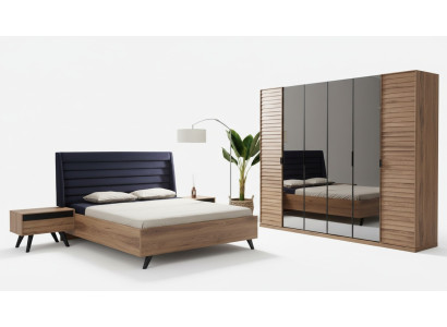 Estructura de cama en negro y marrón para cama doble, muebles de dormitorio, cama de diseñador.