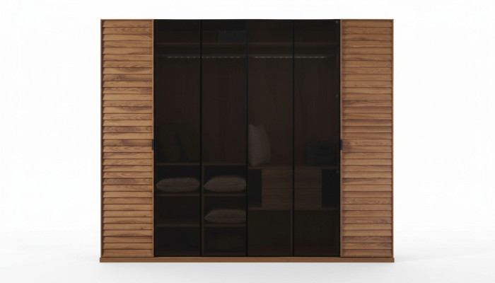 Armario con puertas correderas de cristal, muebles de dormitorio, espejo marrón.