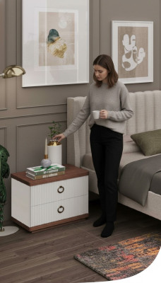 Mesa de noche blanca con cajones Muebles de madera Mobiliario moderno de lujo para dormitorio