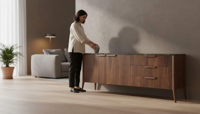 Gran aparador de madera Muebles de comedor modernos Madera maciza Cajones Nuevo