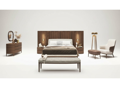 Taburete de dormitorio. Tela gris lujosa con acolchado suave. Nuevo.