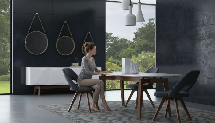 Juego de comedor de lujo Muebles de comedor Mesa Sillas Cómoda Muebles de madera maciza