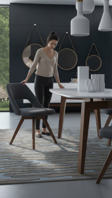 Silla de comedor de lujo gris estilo moderno de un solo asiento muebles de madera de diseñador.