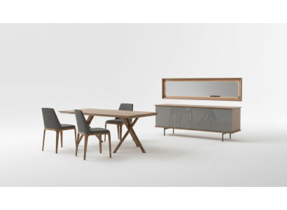 Conjunto de muebles de comedor de lujo con mesa de comedor, sillas, aparador y espejo