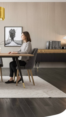 Silla de cocina de tela gris de lujo con suavidad media en madera
