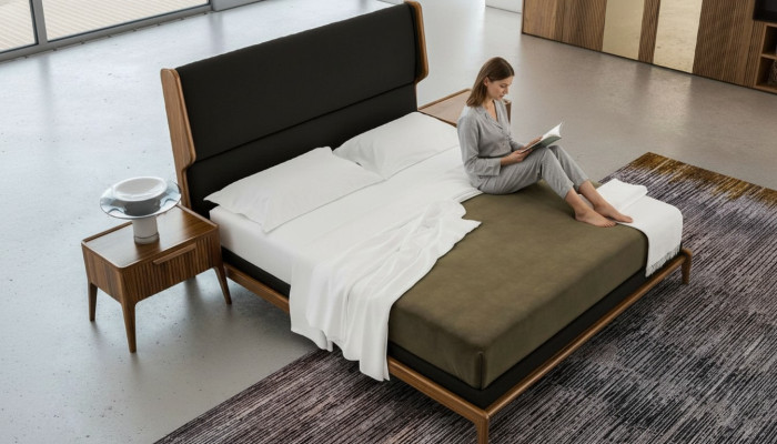 Conjunto de dormitorio marrón Cama Mesitas de noche 2 piezas Estilo moderno Muebles de lujo