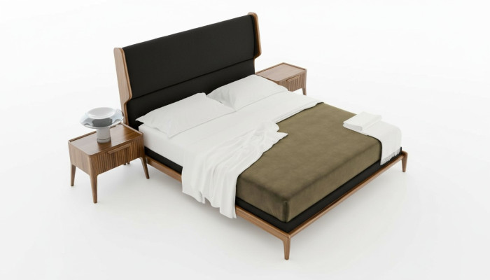 Conjunto de dormitorio marrón Cama Mesitas de noche 2 piezas Estilo moderno Muebles de lujo