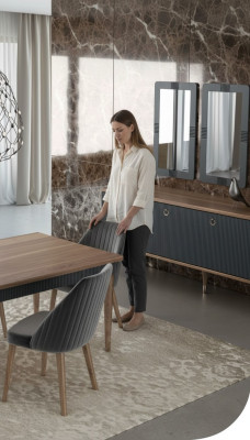 Silla de lujo moderna gris, una sola pieza, muebles de madera, sillas de cocina.