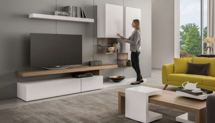 Muebles blancos para pared, modernos armarios suspendidos, estantes de pared, soporte de TV, aparador