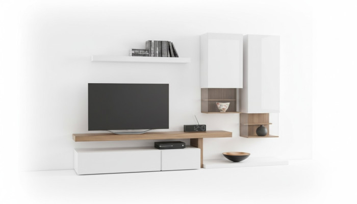 Muebles blancos para pared, modernos armarios suspendidos, estantes de pared, soporte de TV, aparador