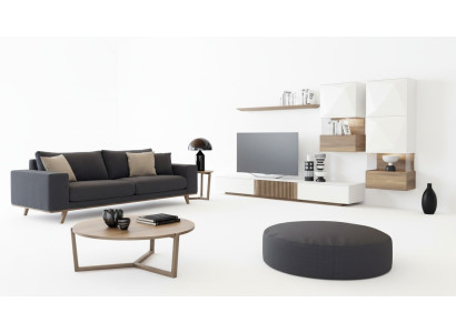 Lujo Nuez natural Moderno Blanco Mueble de salón para TV Soporte para TV Aparador Estantes de pared