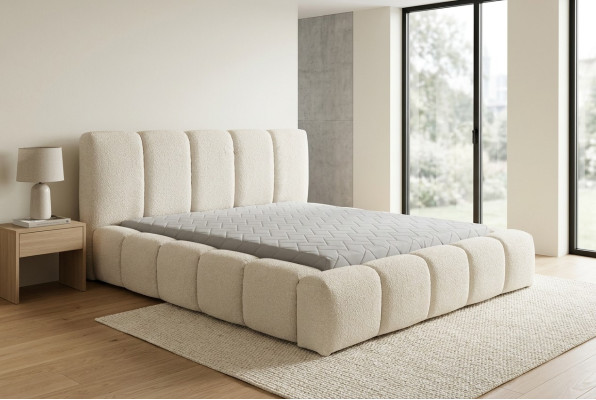 Cama Cama doble blanca Dormitorio Muebles de madera Diseño Tapicería Tela