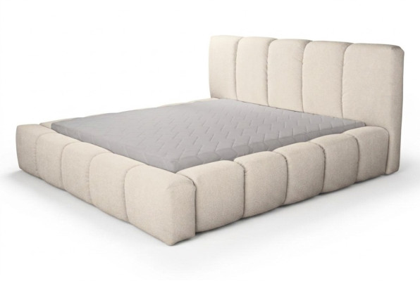 Cama Cama doble blanca Dormitorio Muebles de madera Diseño Tapicería Tela