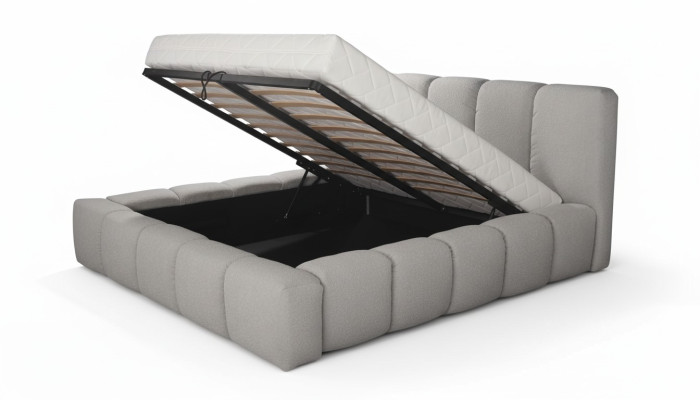 Cama gris dormitorio doble diseño de lujo elegante tapizado tela nuevo.
