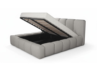 Cama gris dormitorio doble diseño de lujo elegante tapizado tela nuevo.