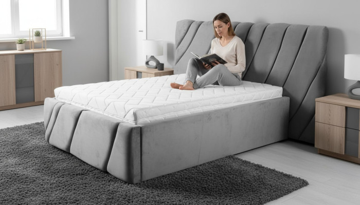 Cama de terciopelo gris Cama doble 140x200 Diseño de camas Equipamiento de hotel