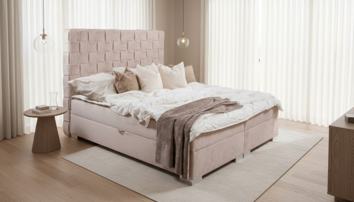 Beige dormitorio camas acolchadas cama chesterfield textil tela nuevo