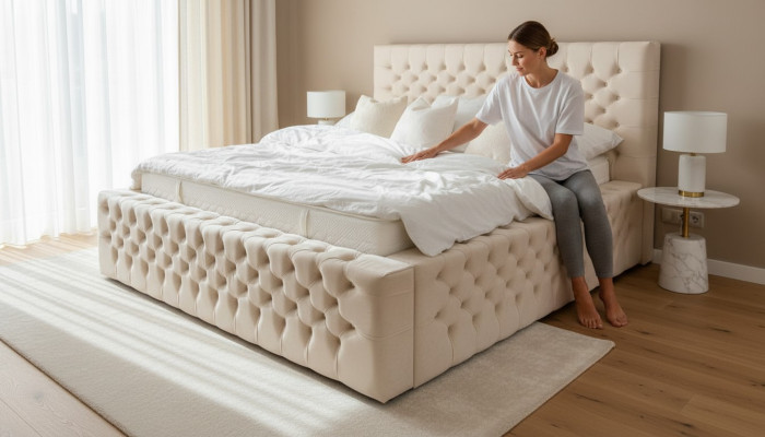 Cama de lujo Chesterfield de terciopelo cama de doble tejido de tela de hotel de 140x200