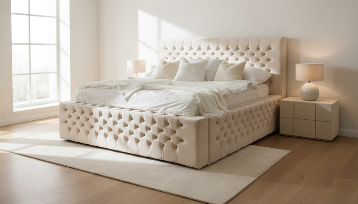 Cama de lujo Chesterfield de terciopelo cama de doble tejido de tela de hotel de 140x200