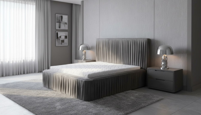 Grises dormitorios dobles Muebles de madera Diseño elegante Tela de muebles clásicos nuevos