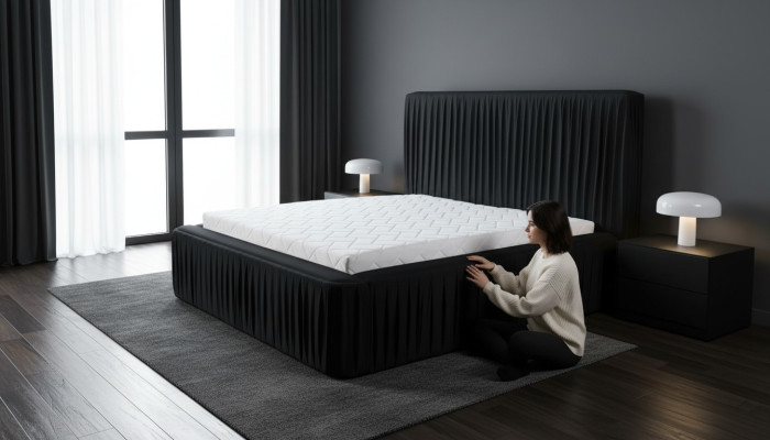 Dormitorio doble negro de diseño de muebles de madera elegante, tela clásica de muebles nuevos