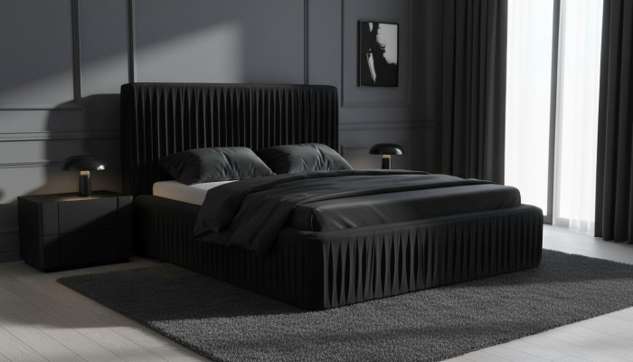 Dormitorio doble negro de diseño de muebles de madera elegante, tela clásica de muebles nuevos