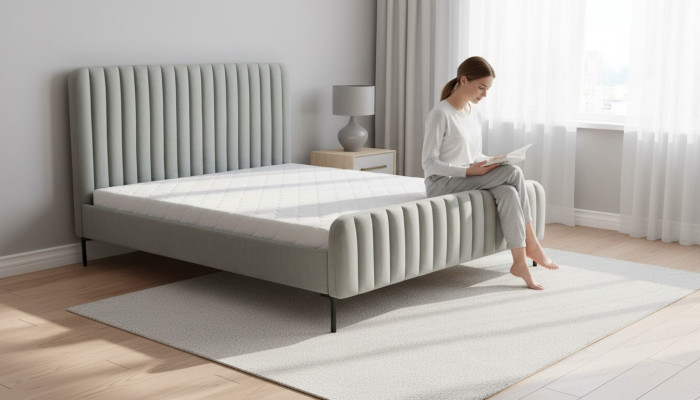 Diseño de muebles de dormitorio dobles grises elegantes con tela para hotel.