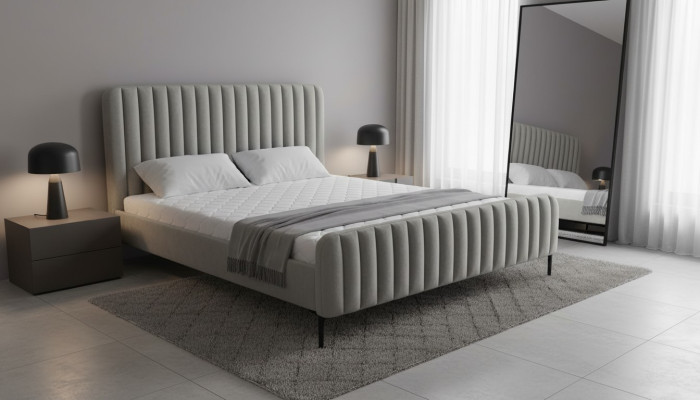 Diseño de muebles de dormitorio dobles grises elegantes con tela para hotel.