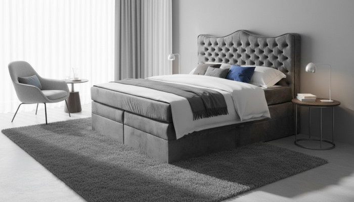 Estructura de cama gris diseño elegante de dormitorio chesterfield tela clásica muebles