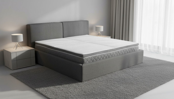 Cama doble gris acolchada con diseño de cama con almacenamiento de tela elegante