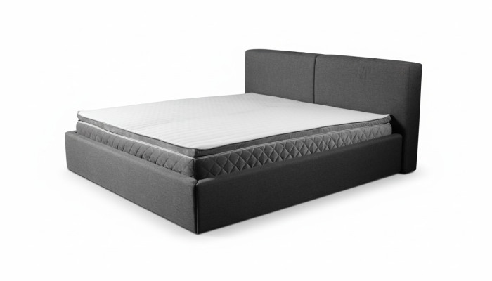 Cama doble gris acolchada con diseño de cama con almacenamiento de tela elegante
