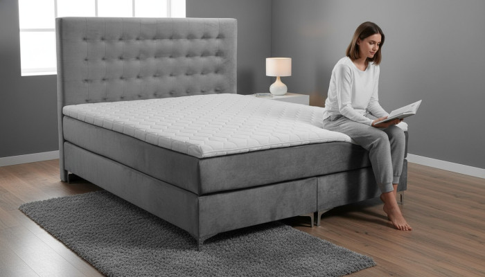Cama doble gris Diseño clásico de muebles de dormitorio Elegante tela nueva