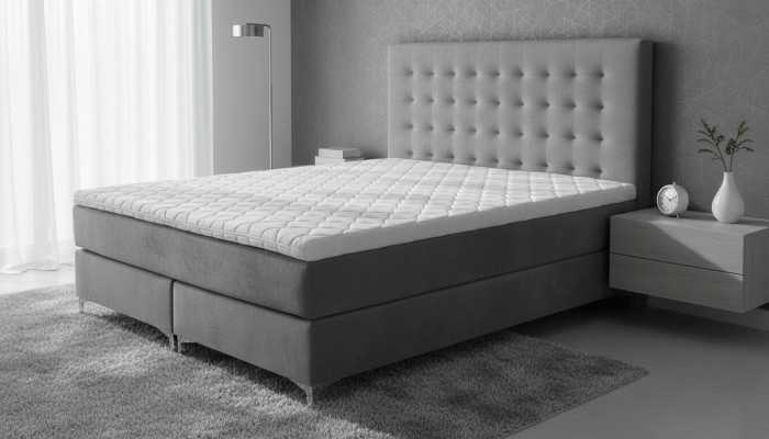 Cama doble gris Diseño clásico de muebles de dormitorio Elegante tela nueva