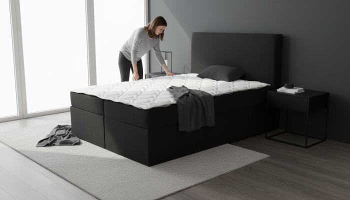 Cama doble negra Diseño clásico de muebles de dormitorio Elegante tela nueva