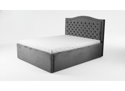 Cama Chesterfield gris. Diseño clásico de muebles de dormitorio. Tela elegante.