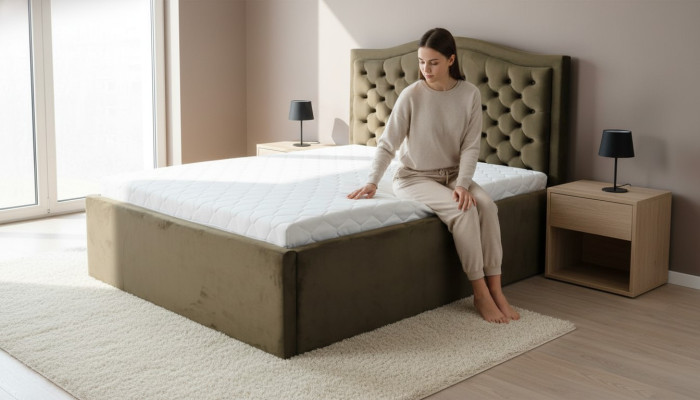 Verde Chesterfield cama Diseño clásico de muebles de dormitorio Elegante tela