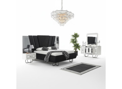 Dormitorio Cama 2x Mesitas de noche + Cómoda Juego de muebles completo 4 piezas
