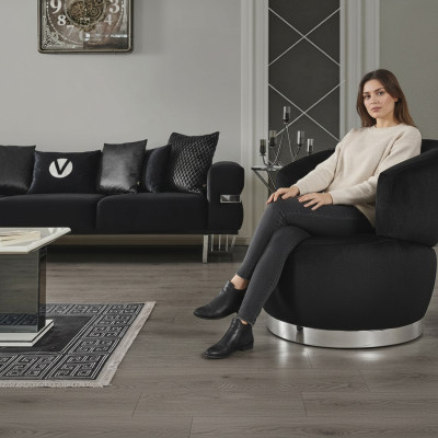 Sillón negro de 1 plaza de tela para sala de estar, lujo, diseño moderno, nuevo sillón, moderno.