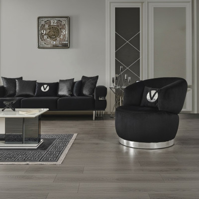 Sillón negro de 1 plaza de tela para sala de estar, lujo, diseño moderno, nuevo sillón, moderno.
