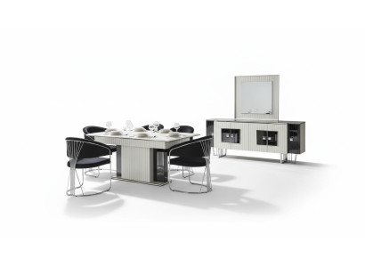 Juego de comedor de lujo mesa de comedor con 6 sillas con respaldo Cómoda Espejo de 8 piezas