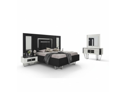 Dormitorio Muebles Cama de lujo Textiles con mesitas de noche Cómoda Espejo 5 piezas