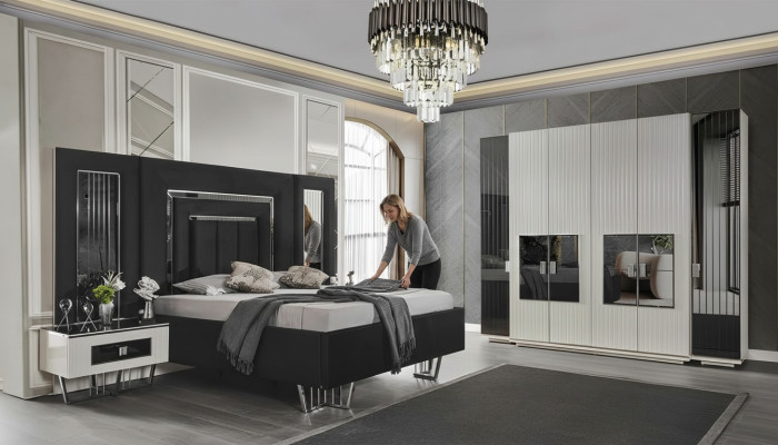 Armario de dormitorio Muebles de metal de lujo Camas elegantes Cama de metal Bastidor de cama