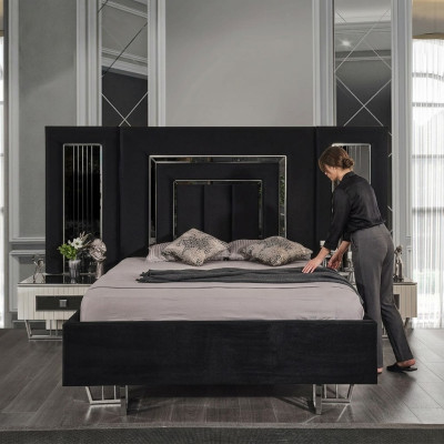 Dormitorio Cama 2x Mesitas de noche Juego de camas de lujo completo Muebles de diseño de 3 piezas