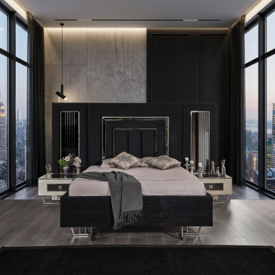 Dormitorio Cama 2x Mesitas de noche Juego de camas de lujo completo Muebles de diseño de 3 piezas