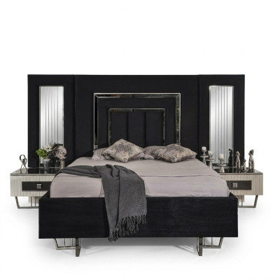 Dormitorio Cama 2x Mesitas de noche Juego de camas de lujo completo Muebles de diseño de 3 piezas